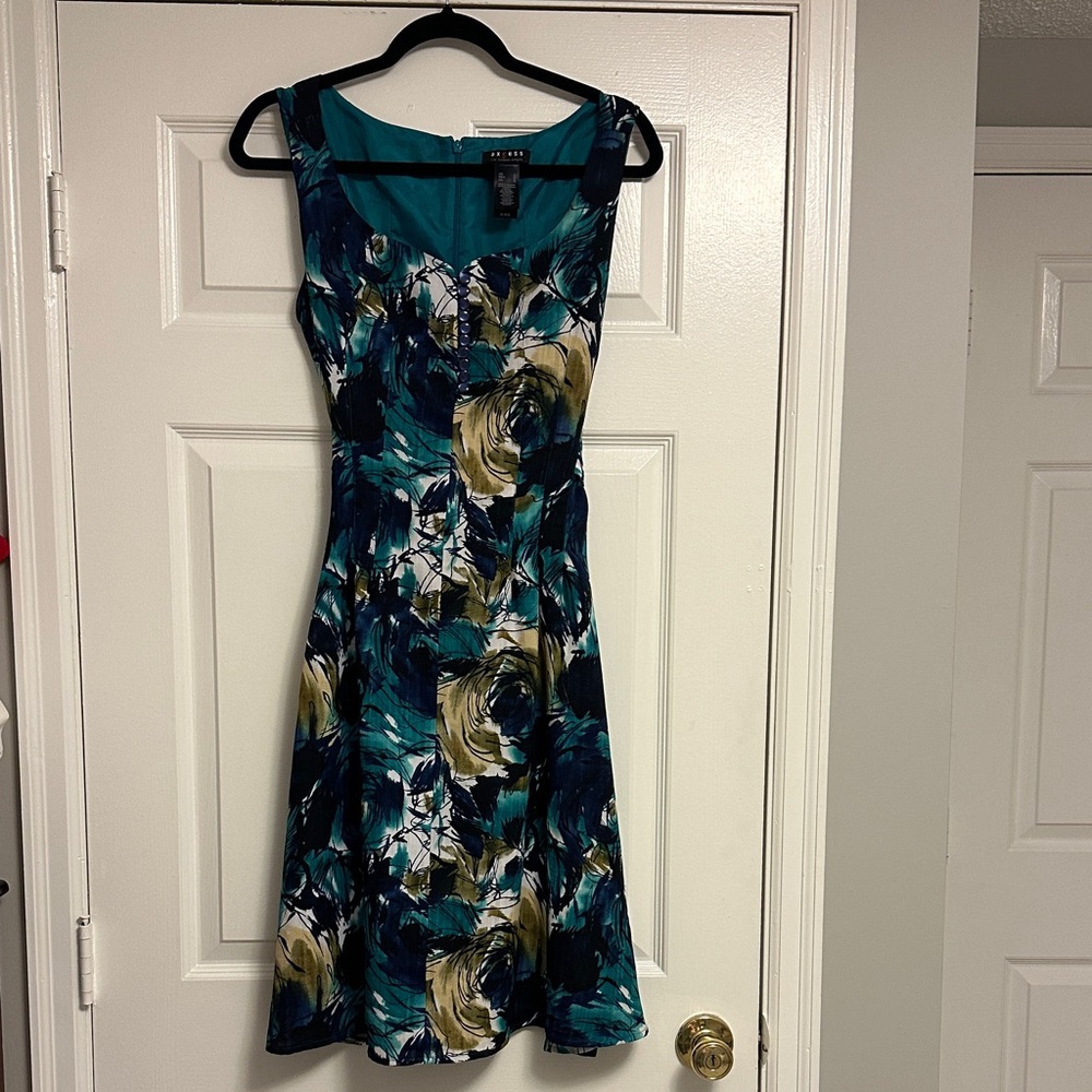 Axcess Teal & Gold Floral Dress – Y2K Midi Vibes 💖